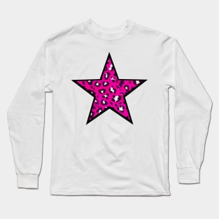 Bright Pink and Black Leopard Print Star Long Sleeve T-Shirt